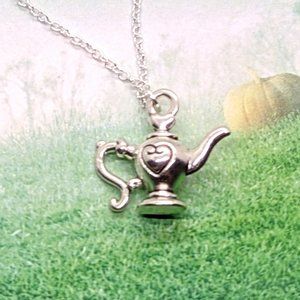 Gothic Queen of Hearts 3D Tea Pot Silver Necklace
